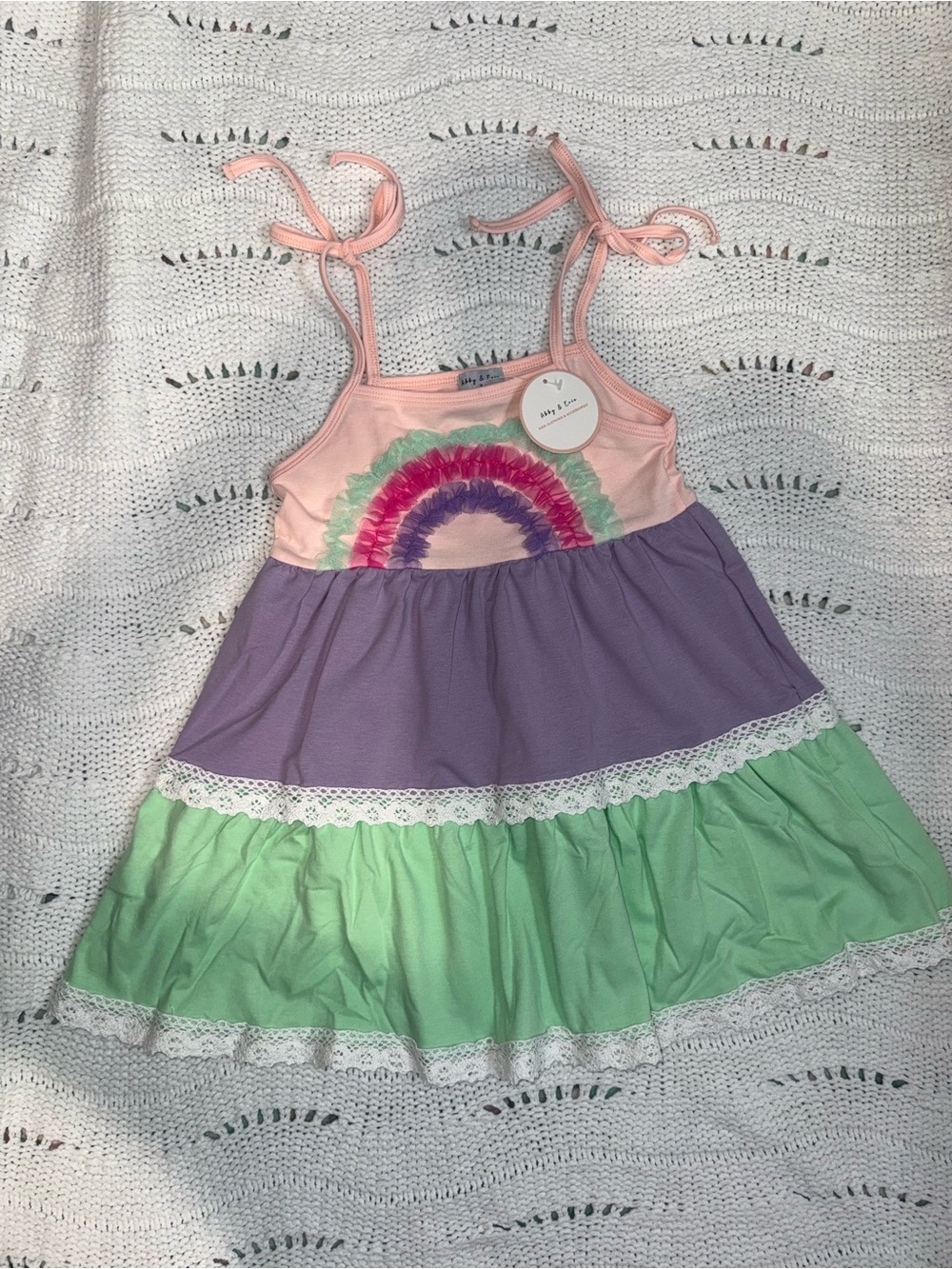 Girls Pink Rainbow Tiered Dress with Lavender and Mint